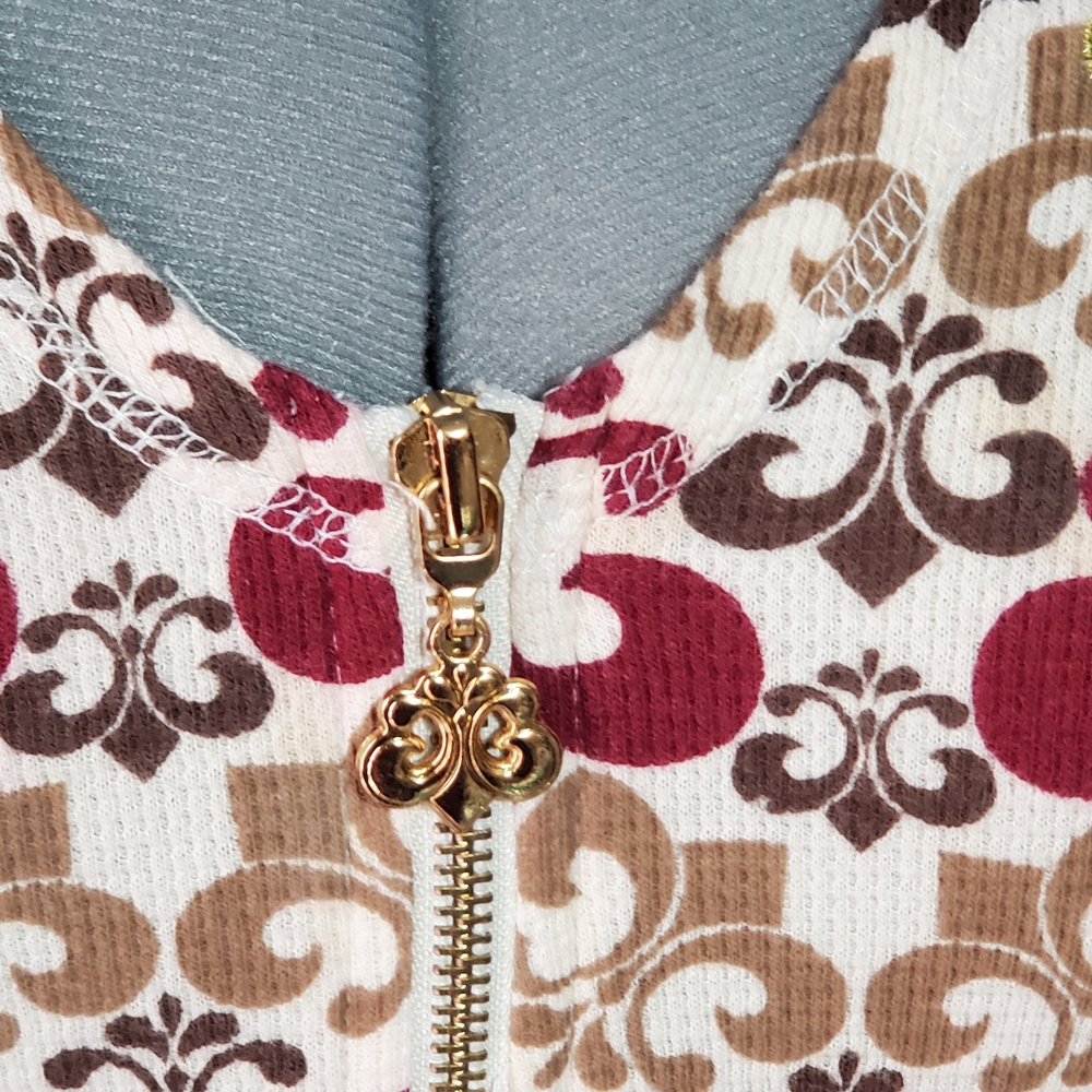 Dereon Cotton Thermal Zip Up Hoodie Burgundy Brown Gold Women's Size XL - Picture 2 of 10